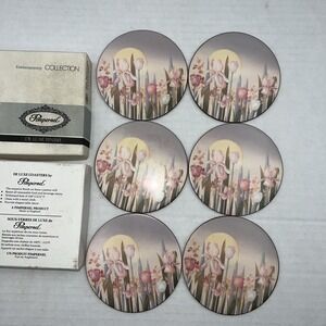 Vintage Pimpernel Dawn (floral) Cork Back Round Coaster Set‎ of 6 BOX - NEW